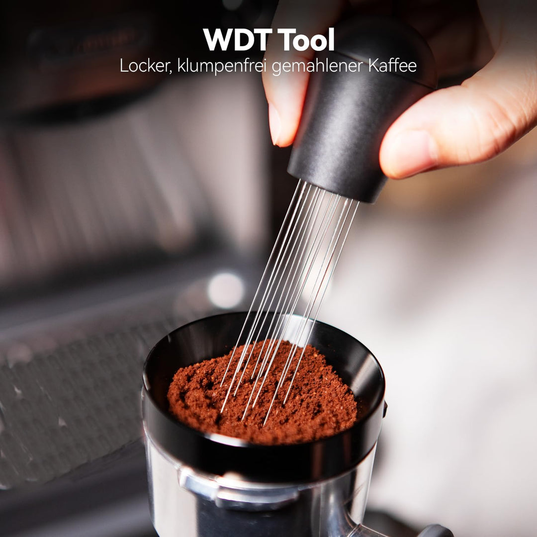 51mm Espresso Zubehör Set, 2-in-1 Tamper und Kaffee Distributor, WDT Tool, Dosiertrichter und Puck S