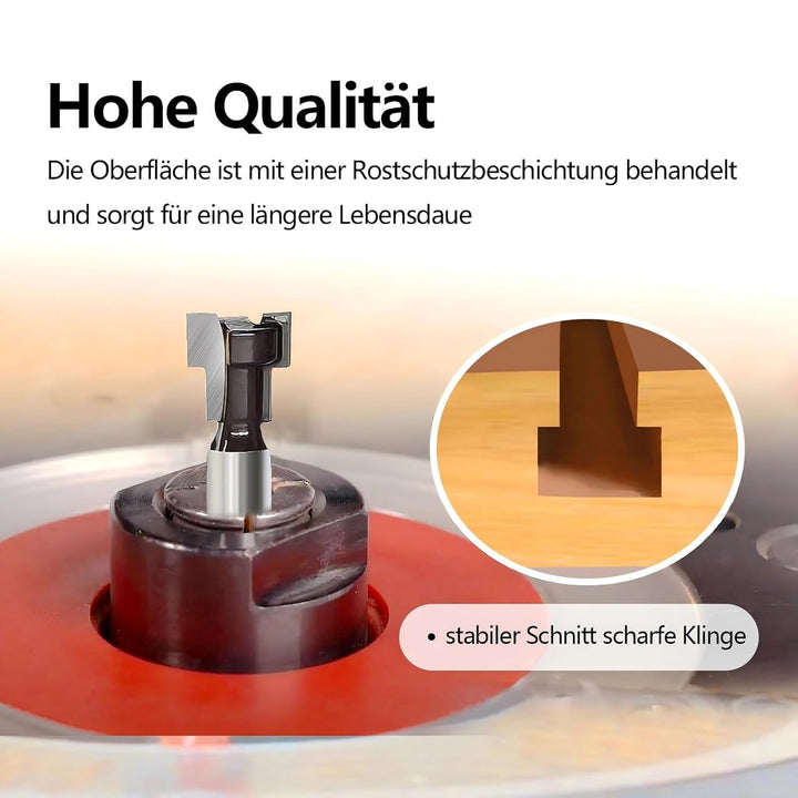 6-tlg. T-Nutfräser-Set 8mm Schaft – Hartmetall T Nut-Fräser Oberfräse, T-Track Schlitz, für Holz, Ho