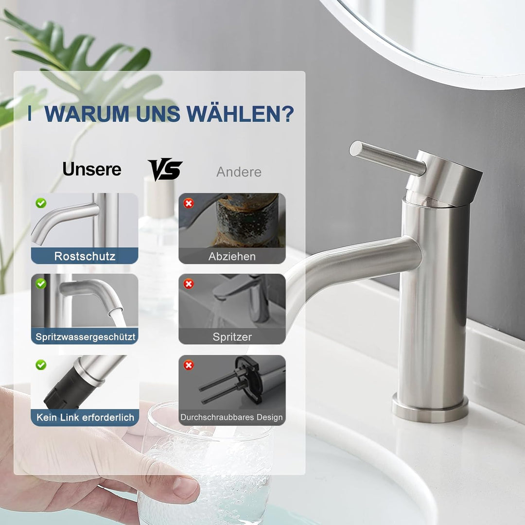 Wasserhahn Bad, Einhebelmischer für Waschbecken, Moderne Badarmatur in Schwarz, Einlochmontage (Gebü