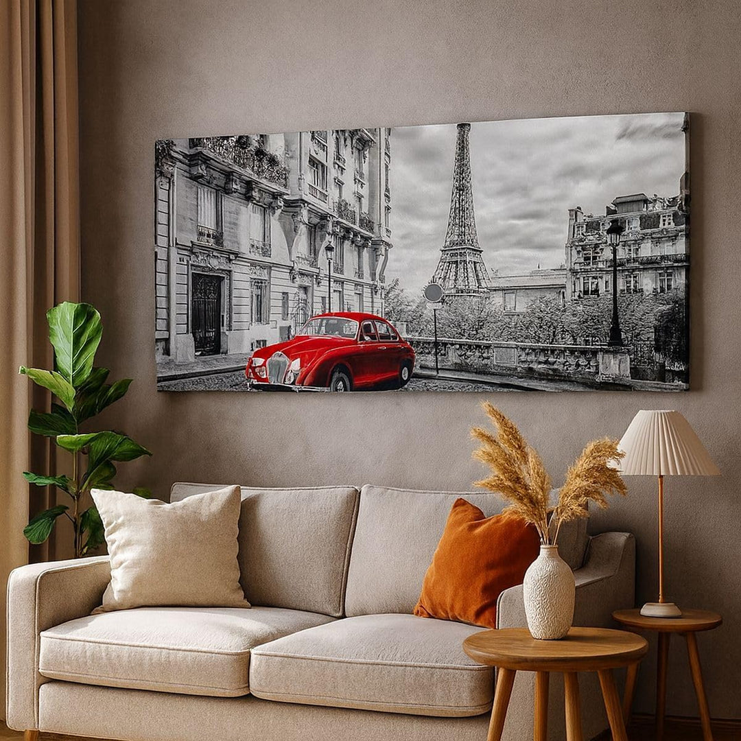 Panorama Bilder auf Leinwand Auto Eiffle Strasse Gebäude Leinwandbild 90x30cm Wandbilder Dekoration