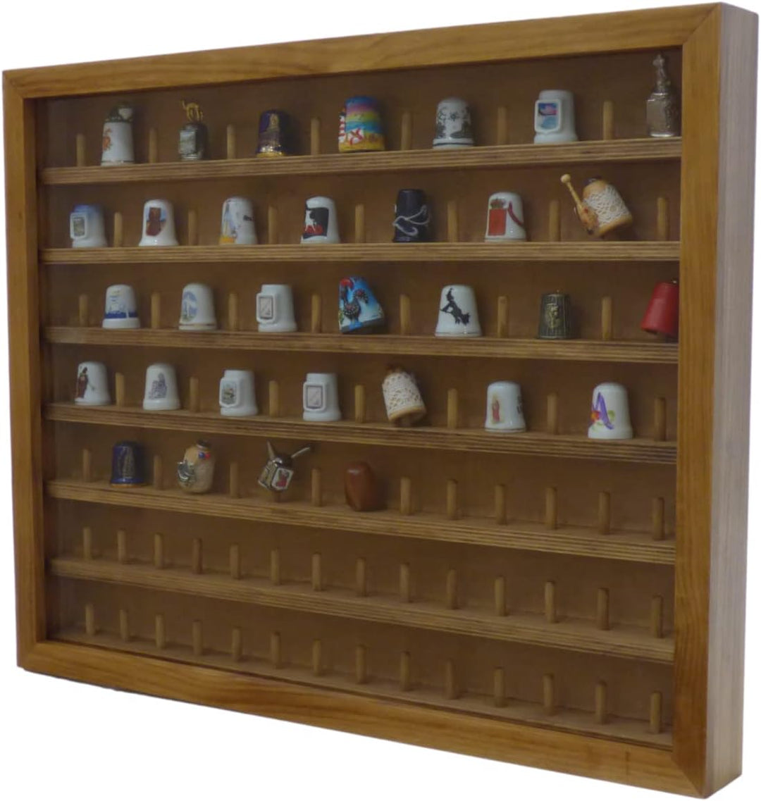 Vitrine Fingerhut-Kollektion, Eichenlack, verschiedene Grössen, 98 Fingerhüte 98 DEDALES, 98 DEDALES