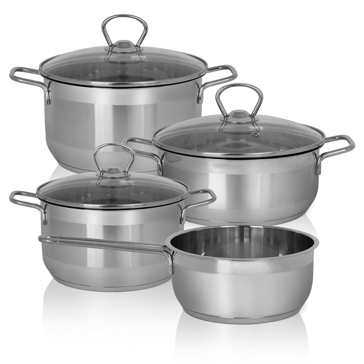 Krüger Edelstahl Kochtopf-Set Manhattan 4-teilig - Topfset aus 3 Kochtöpfen und einer Stielkasseroll