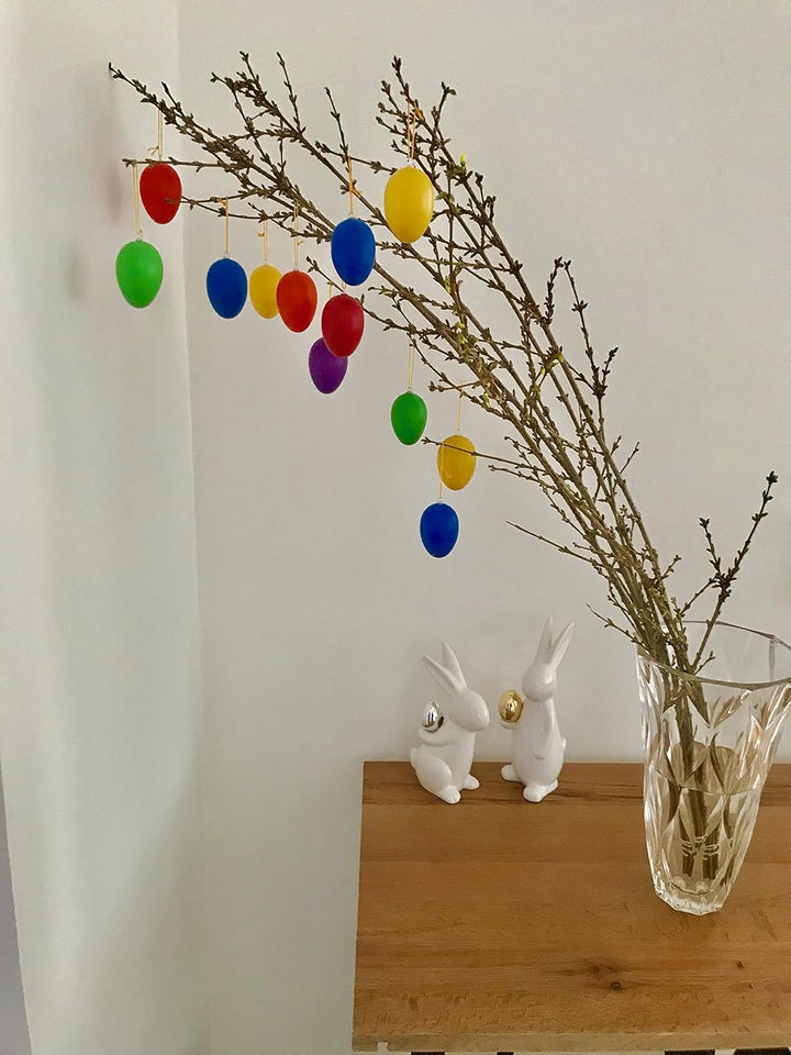 khevga Deko Ostern: Ostereier aus Kunststoff mit Band bunt 60er Set für draussen und innen, 60er Set