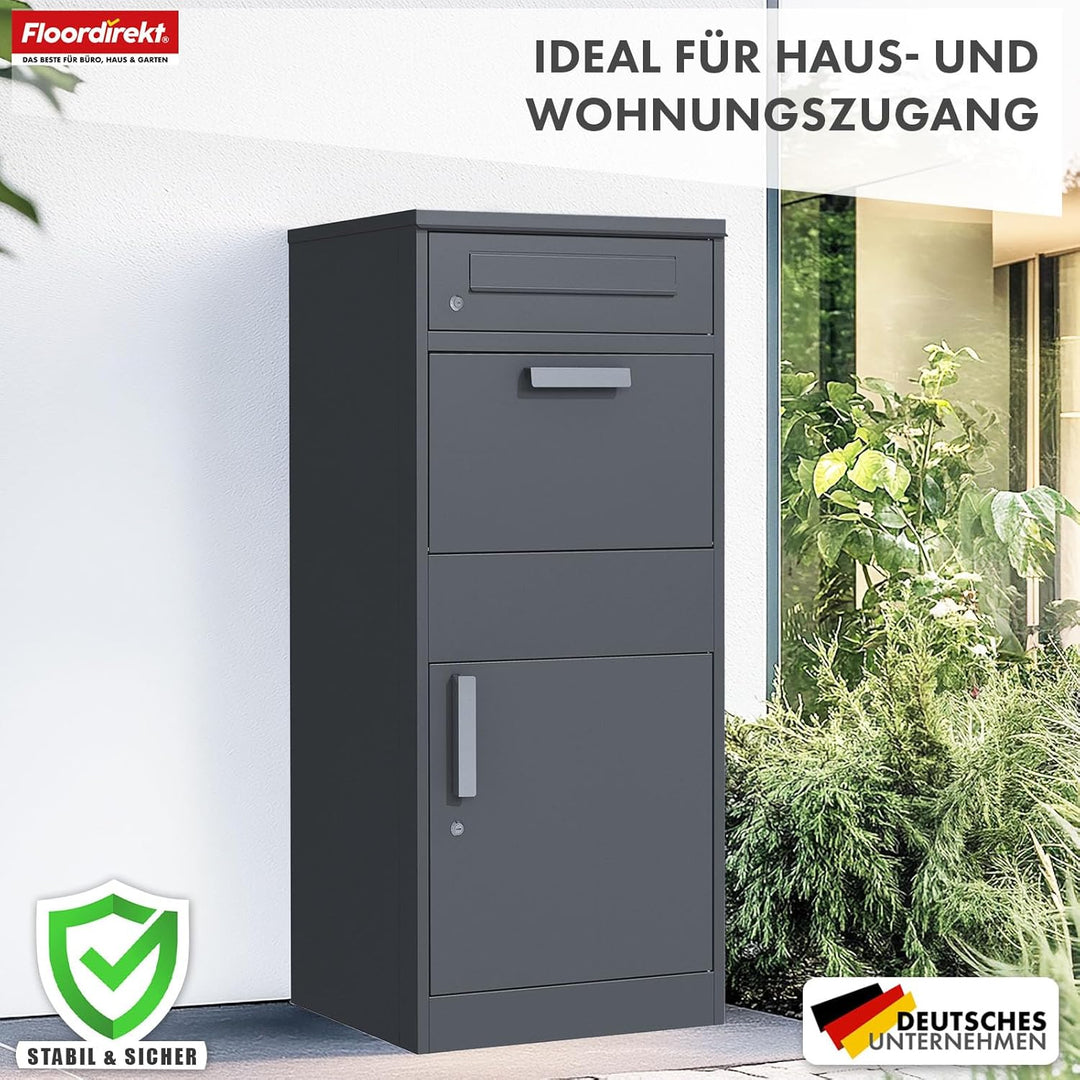 Floordirekt Briefkasten und Paketbox rostfrei und massiv, Paketbriefkasten XXL, Standbriefkasten mod
