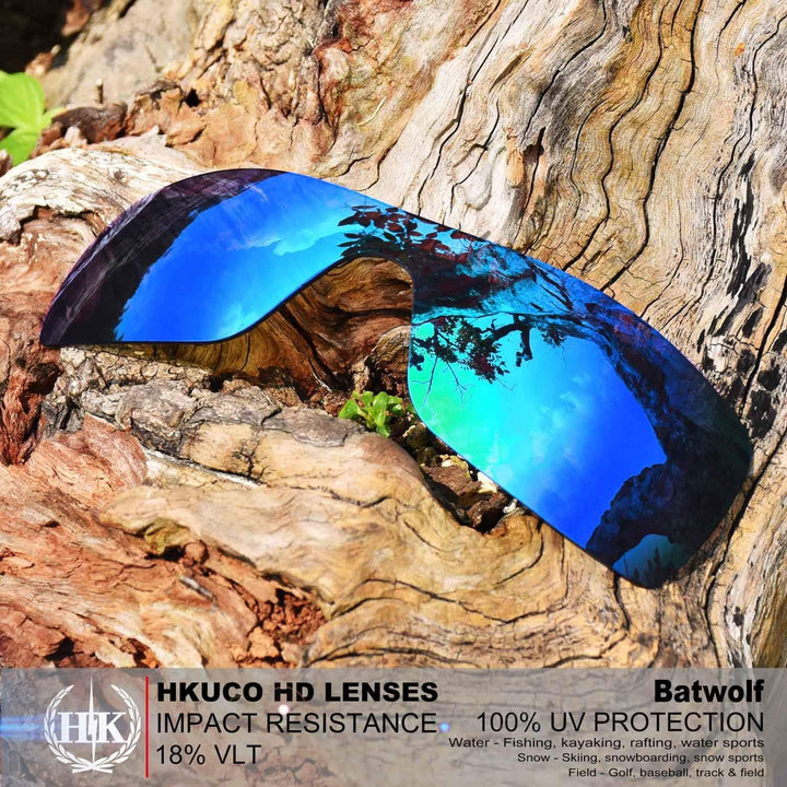 HKUCO Plus Mens Replacement Lenses For Oakley Batwolf Blue/Titanium/Emerald Green Sunglasses