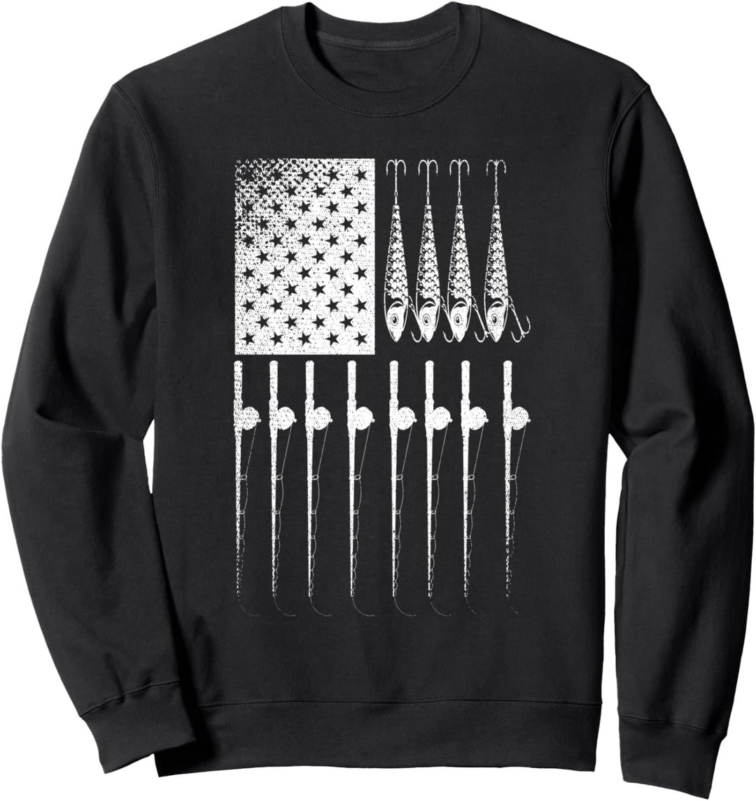 Amerika Flagge Angelrute Fisch Angeln Hobby Fischer Sweatshirt