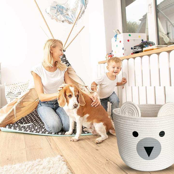 Bigepige Aufbewahrungskorb Kinder, Baby Spielzeug Baumwollseil Aufbewahrung Korb Geflochten, WäSchek