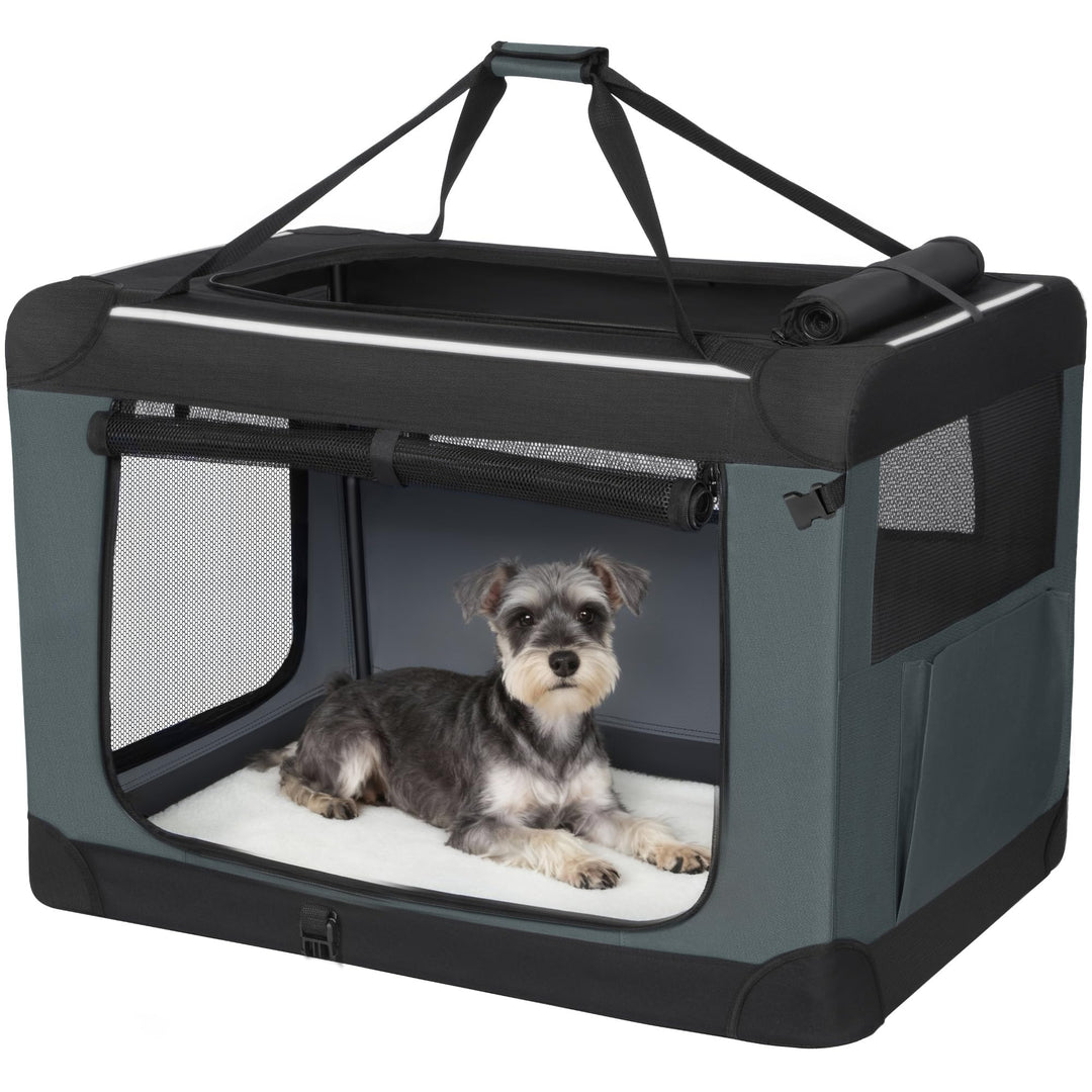 Hundebox Faltbar, Hundetransportbox Tragbare mit 3-Türen, 60 x 42 x 42 cm, Transportbox Hund Atmungs