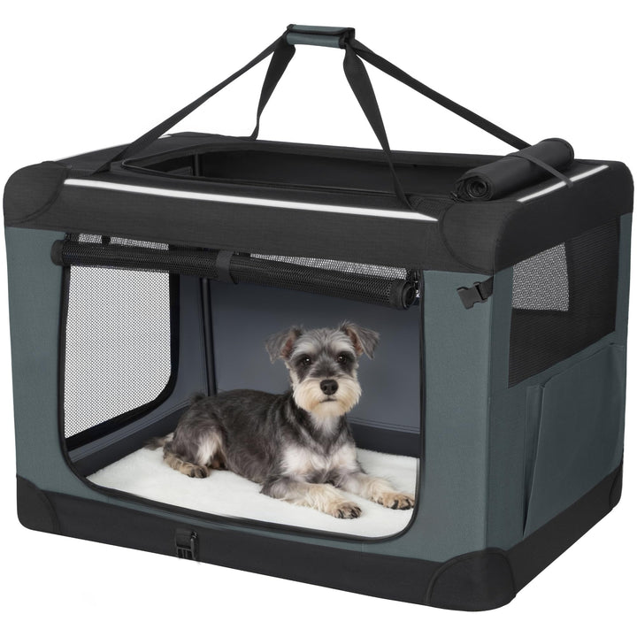 Hundebox Faltbar, Hundetransportbox Tragbare mit 3-Türen, 60 x 42 x 42 cm, Transportbox Hund Atmungs