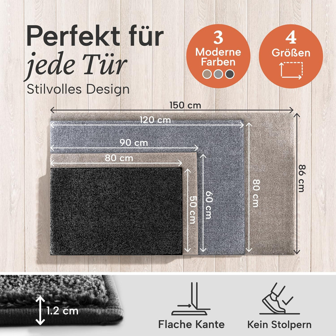 Blumtal Fussmatte 50x80 cm - Mikrofaser Schmutzfangmatte mit wasserdichter TPR-Rückseite - rutschfes