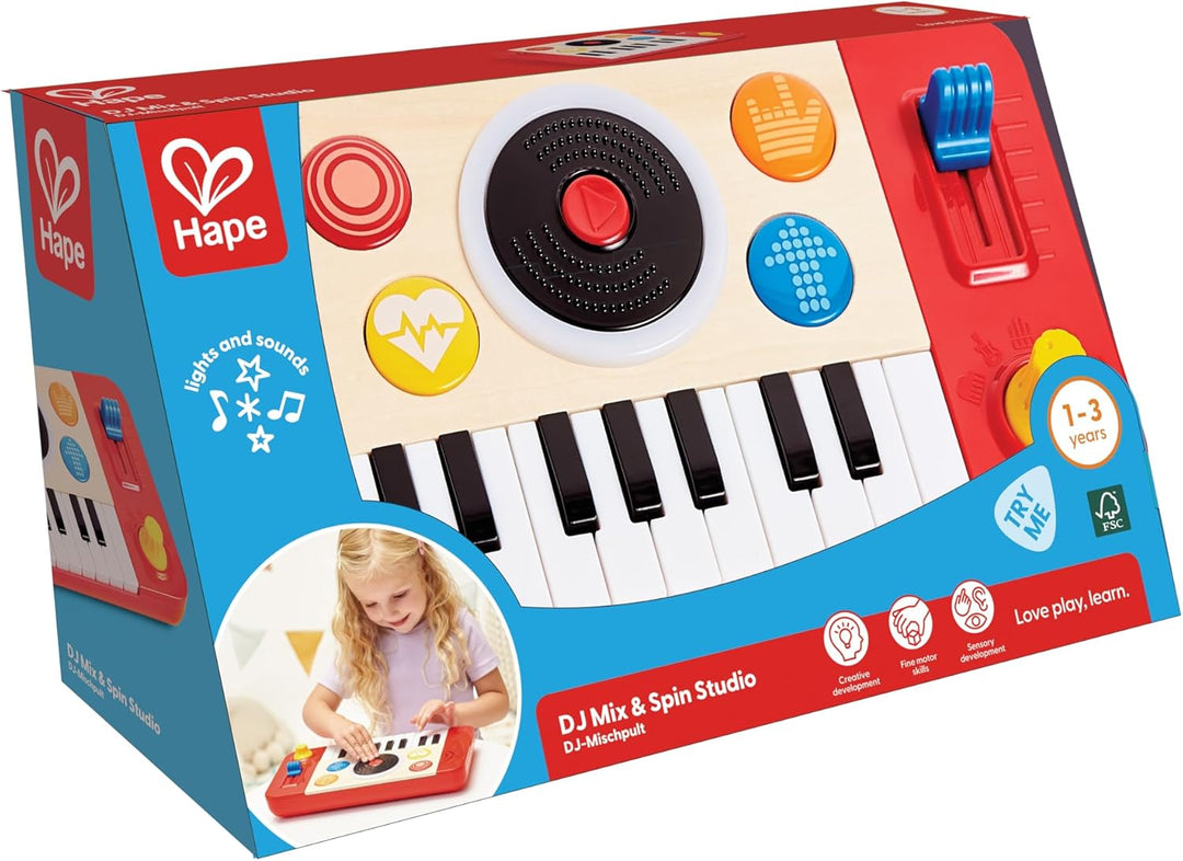 Hape DJ Mischpult - Elektronisches Kinder-Mix und Spin Studio mit Soundeffekten, Scratch-Funktion un