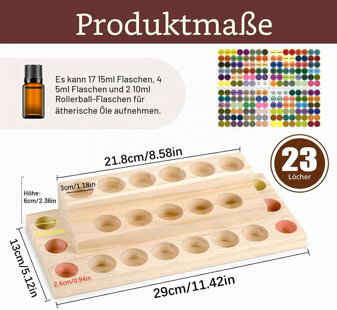 Ätherisches Öl Display Ständer, 23 Löcher Aromatherapie Öle Hölzern Tragen Gestell Halter Organisato