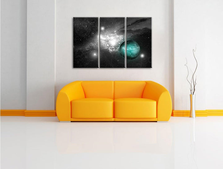 Pixxprint Sterne Galaxie / 3-Teilig/Gesamtmass 120cm Leinwandbild bespannt auf Holzrahmen/Wandbild K