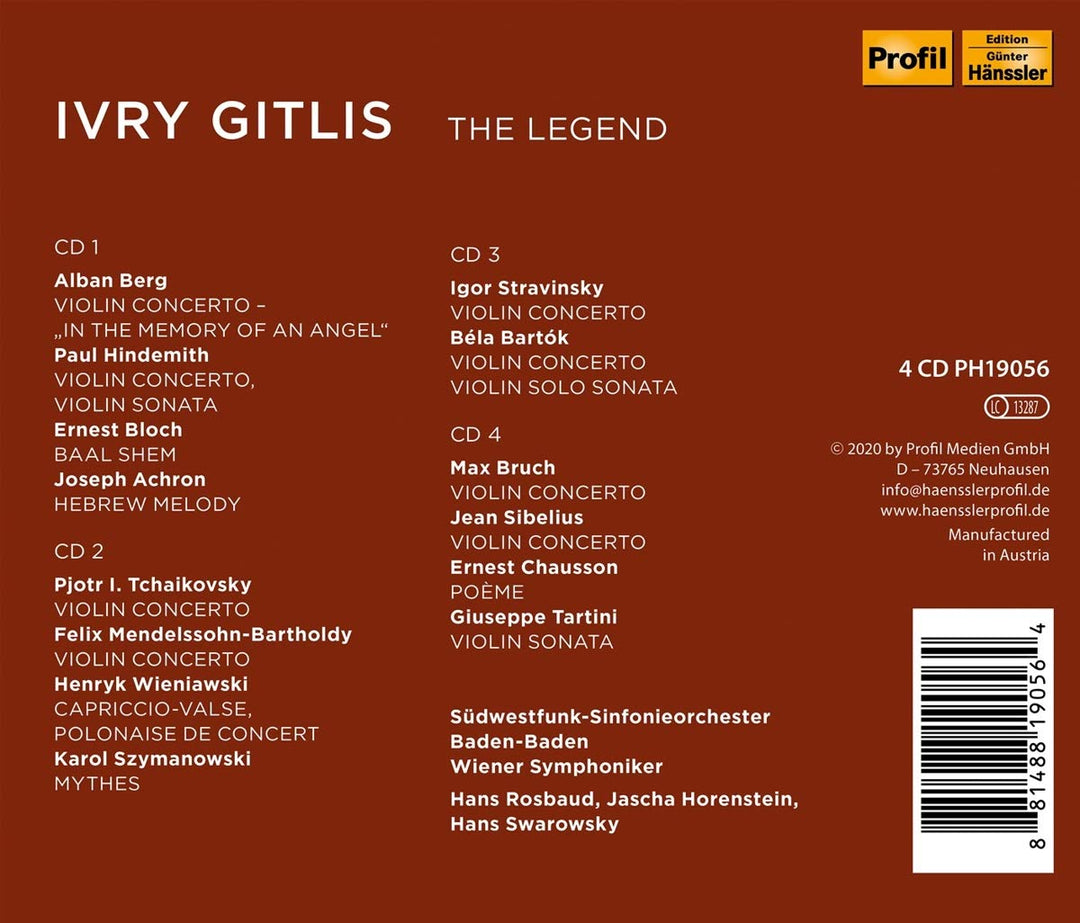 Ivry Gitlis // Berg: Violinkonzert, Hindemith: Violinkonzert, Bloch: Baal Shem, Szymanowsky: Mythes,