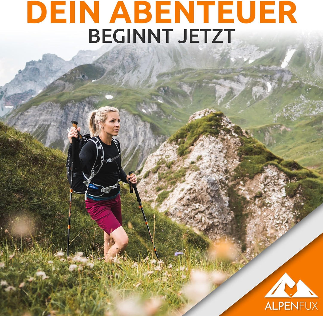 ALPENFUX Wanderstöcke faltbar, Trekkingstöcke, Nordic Walking Stöcke, leicht und verstellbar mit Kle