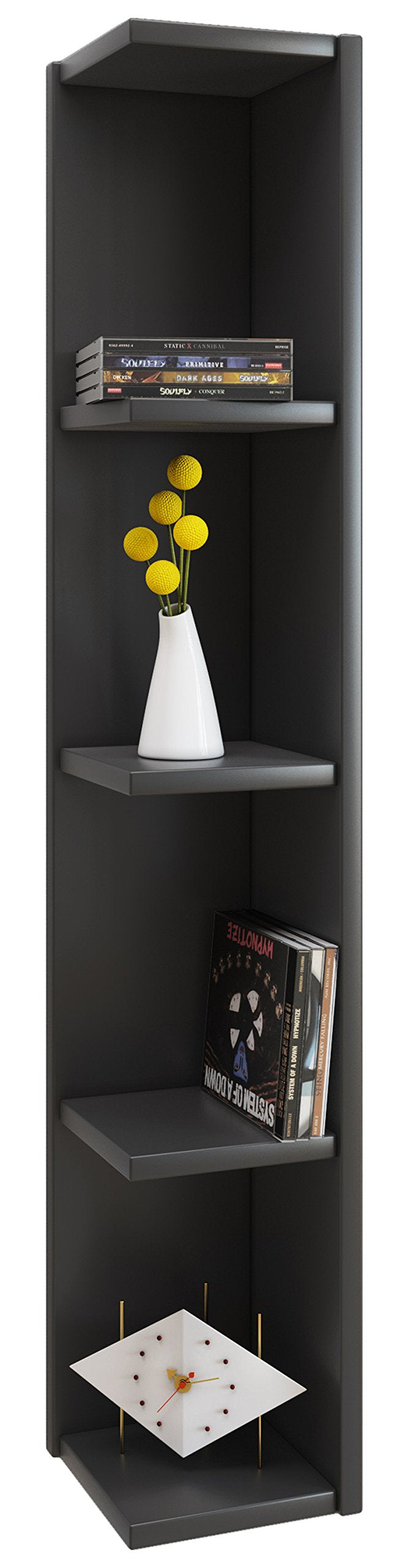 VCM Holz Eckregal Stand Aufbewahrung Standregal Bücherregal Deko Regal Honsa Schwarz, Schwarz