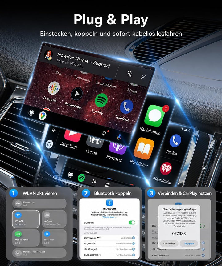 CarPlay Wireless Adapter, Kabelloser CarPlay &amp; Android Auto Adapter, USB Carplay Adapter mit Schnell