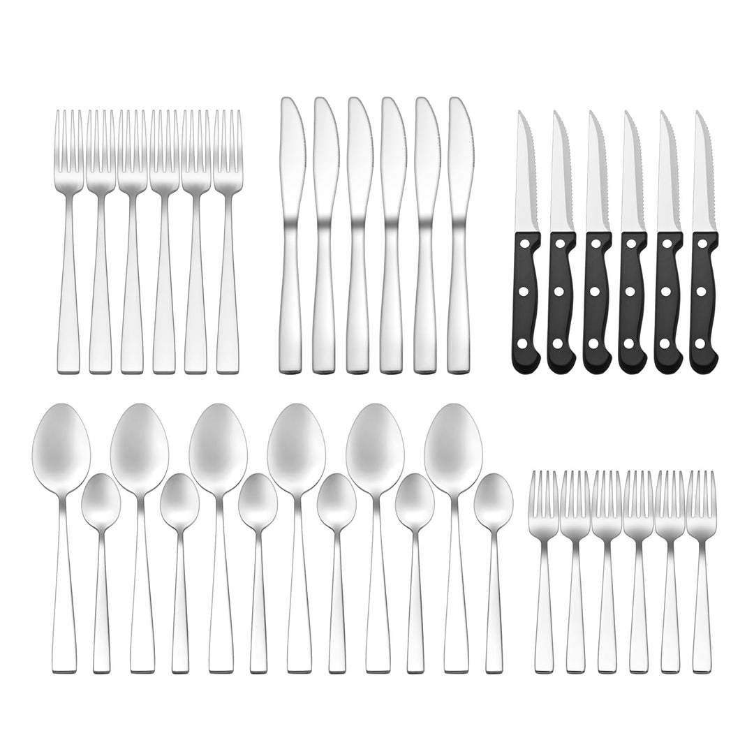 Besteck Set 6 Personen 36-teilig Edelstahl - Besteckset Spülmaschinenfest mit Steakmesser, Tafelmess