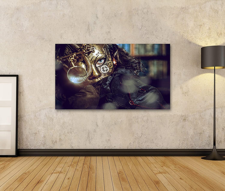islandburner Bild auf Leinwand Steampunk Mann mit verschiedenen mechanischen Geräten Phantasie Bilde