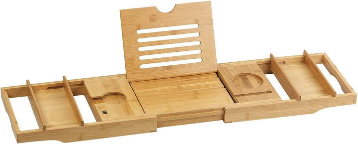 BadeStern Badewannenablage: Verstellbare Badewannen-Ablage & Bett-Tablett, Bambusholz, 75-109 cm (Ba