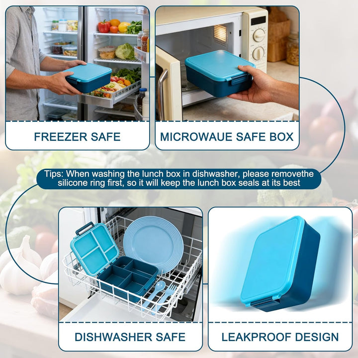 Lunch Box Set mit 320ml Thermobehälter für Essen, Auslaufsicher Brotdose mit 4 Fächern, Auslaufsiche