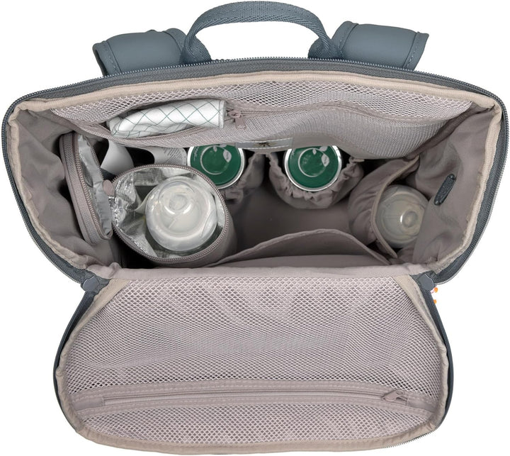 LÄSSIG Baby Wickelrucksack mit Wickelunterlage, Kinderwagenbefestigung und Flaschenhalter/GRE Slende