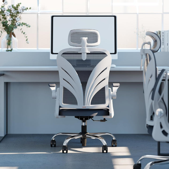 HOLLUDLE Ergonomischer Bürostuhl mit Klappbarer Rückenlehne, Schreibtischstuhl mit 2D Kopfstütze, Ho