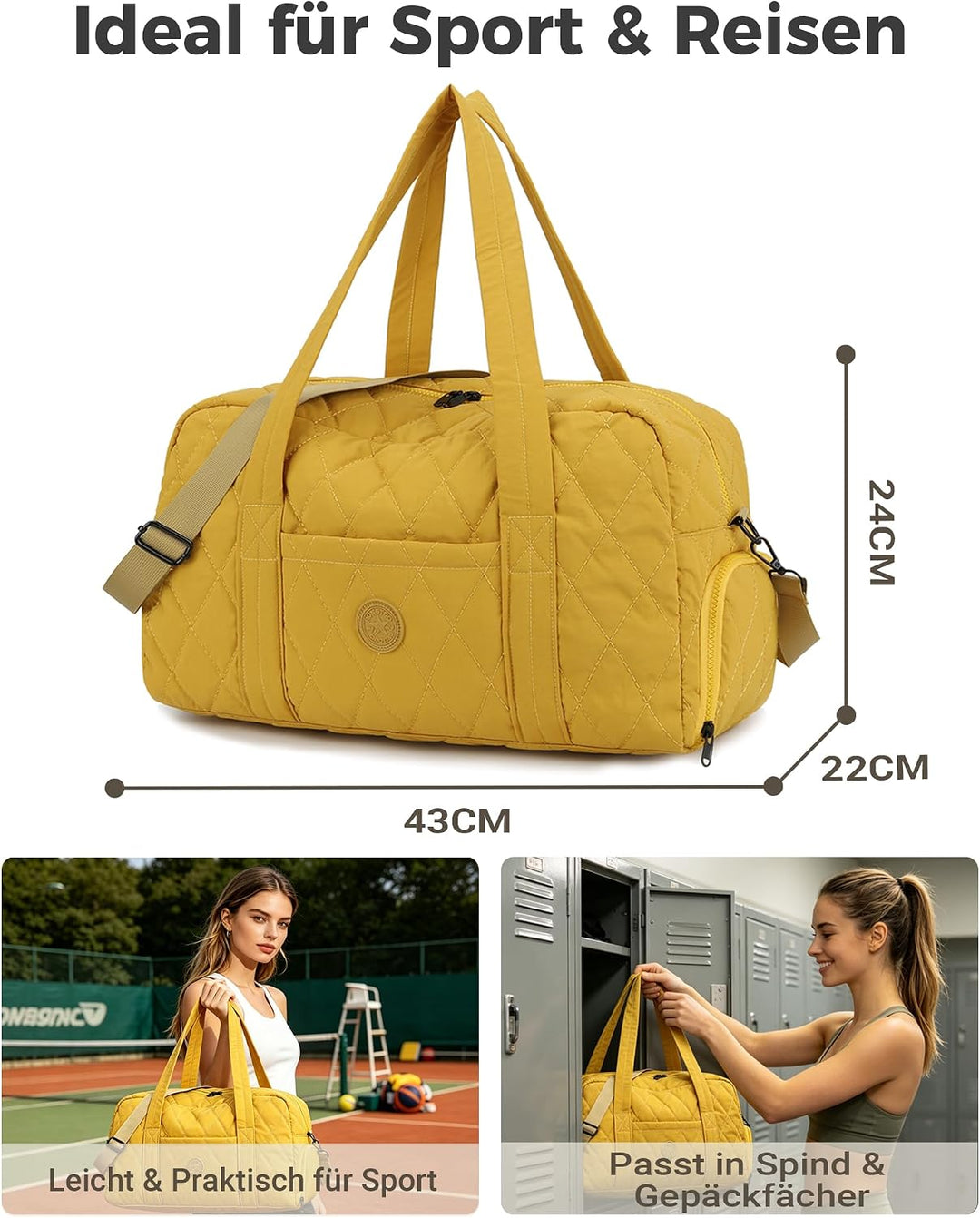 Micmores Sporttasche Damen Leicht, 23L Gesteppte Gym Bag mit Schuhfach &amp; Nassfach, Travel Weekender