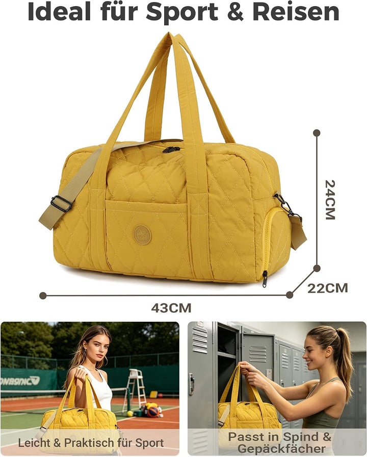 Micmores Sporttasche Damen Leicht, 23L Gesteppte Gym Bag mit Schuhfach &amp; Nassfach, Travel Weekender