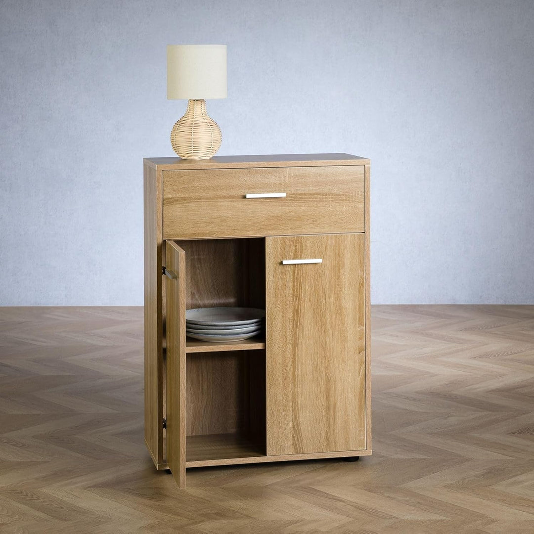CARO-Möbel Kommode Sideboard Schrank Tommy in Sonoma Eiche, Anrichte Highboard mit Schublade und 2 T