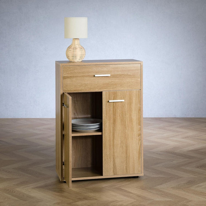 CARO-Möbel Kommode Sideboard Schrank Tommy in Sonoma Eiche, Anrichte Highboard mit Schublade und 2 T