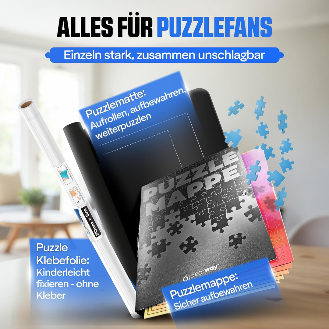 pearway - Stabile Puzzle Mappe [INKL. 5m Puzzlefolie] für Puzzles bis 1000 Teile - das perfekte Zube