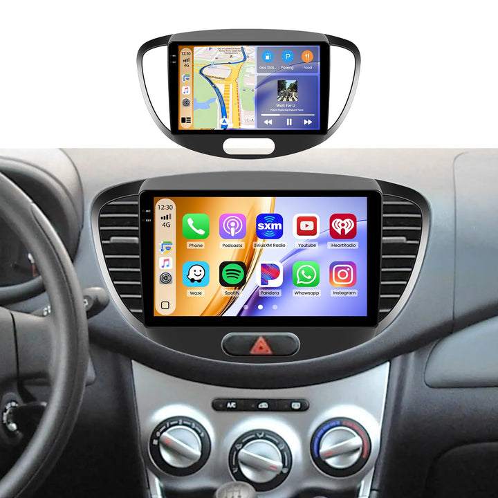 Hikity 4+128G Android 15 Autoradio für Hyundai I10 2007-2013, 9" Bildschirmradio mit Wireless CarPla