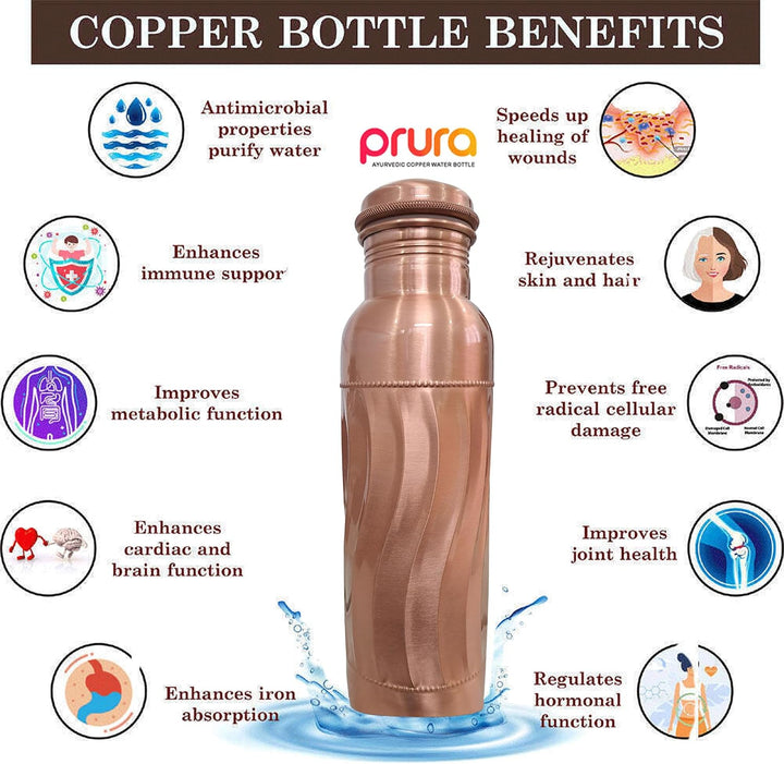 Copper Water Bottle A Leak Proof Ayurvedic Pure Copper Vessel 950 ml Design 17, 950 ml Design 17