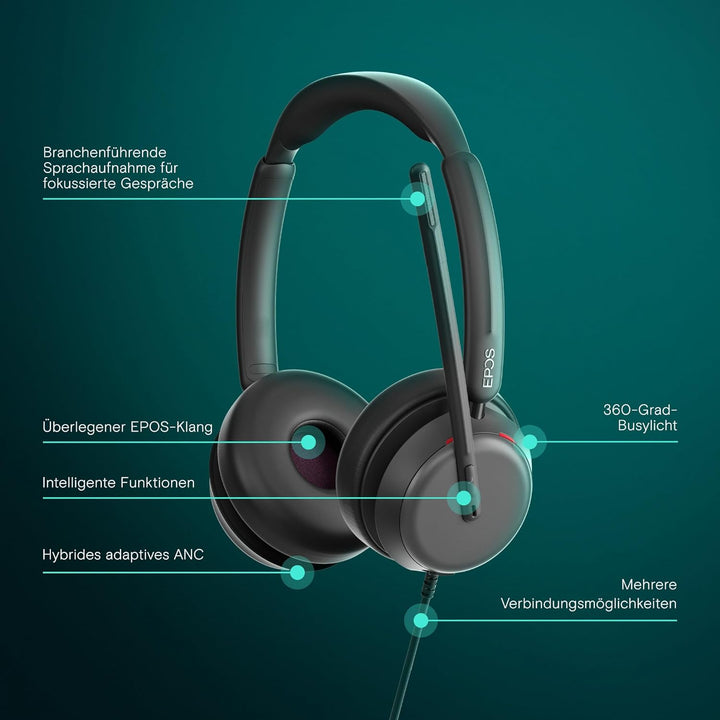EPOS IMPACT 860 ANC Doppelseitiges USB C und USB A Headset mit Aktiver Geräuschunterdrückung,Super W