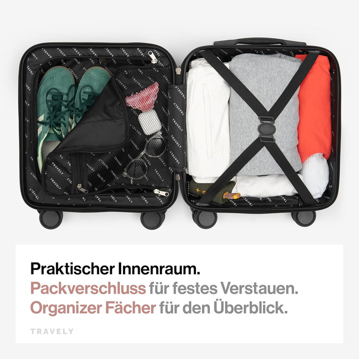 Travely Premium Handgepäck Koffer 45x36x20cm - passend für Ryanair, Lufthansa, Eurowings und co. I 3