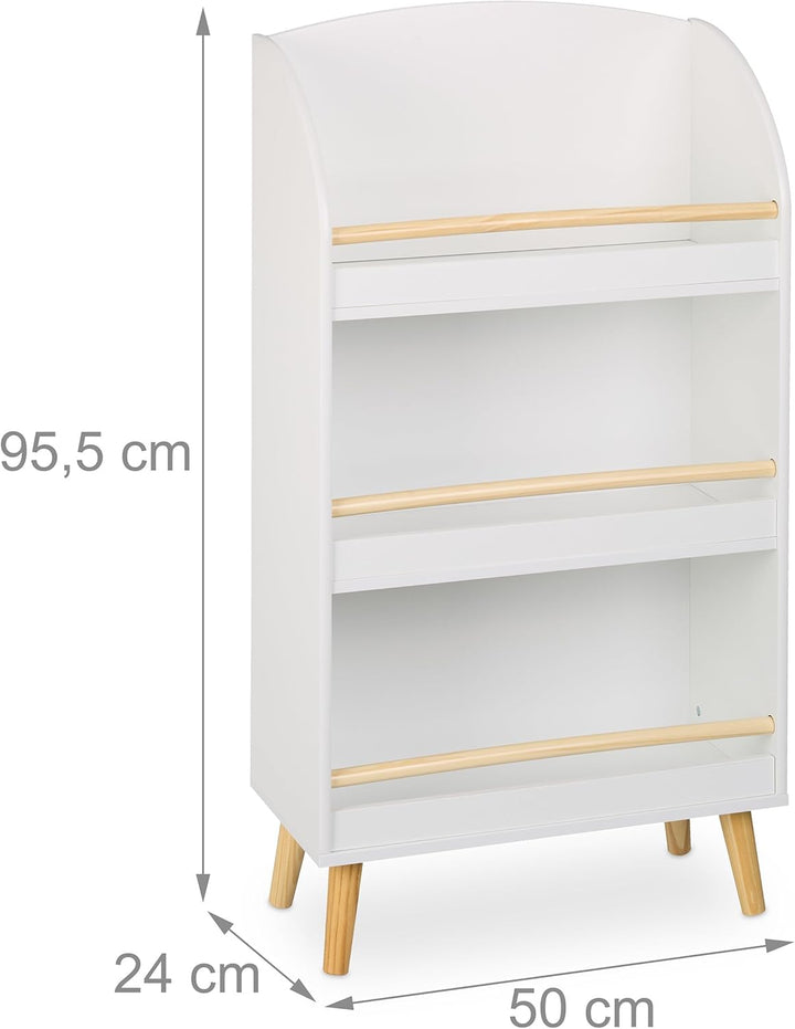 Relaxdays Bücherregal Kinder, HBT: 95,5x50x24 cm, 3 offene Fächer für Bücher, Kinderbücherregal, Kin