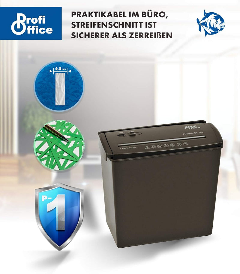 Aktenvernichter Profi-Office Piranha EC 5S, 5 Blatt, 6.8 mm Streifenschnitt (91944) 5 Blatt stip-cut