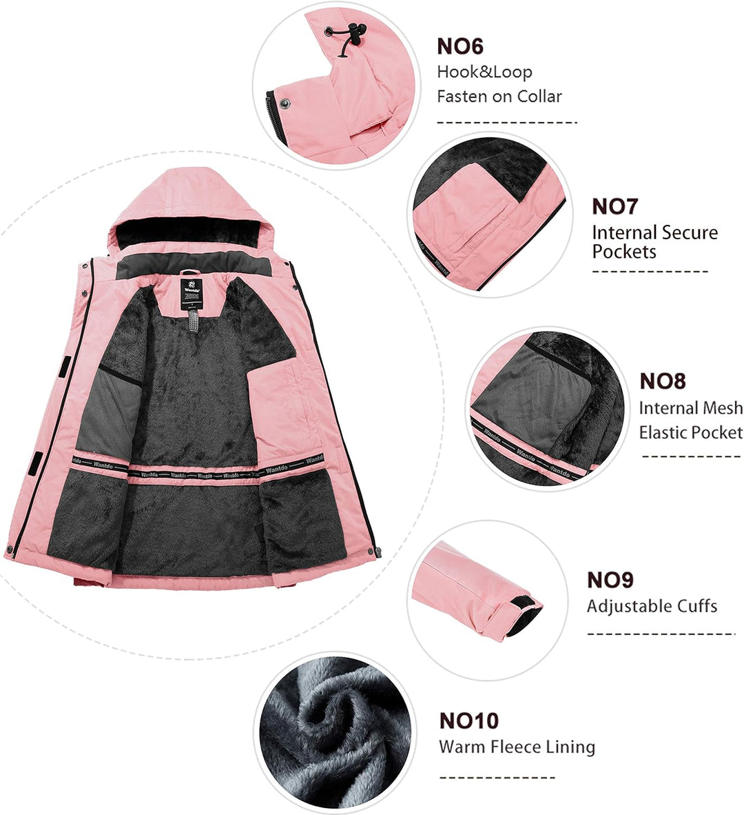 Wantdo Damen Winter Skijacke Warm Fleece Mantel Berg Snowboardjacke Outdoor Kapuzen Windbreaker Jack