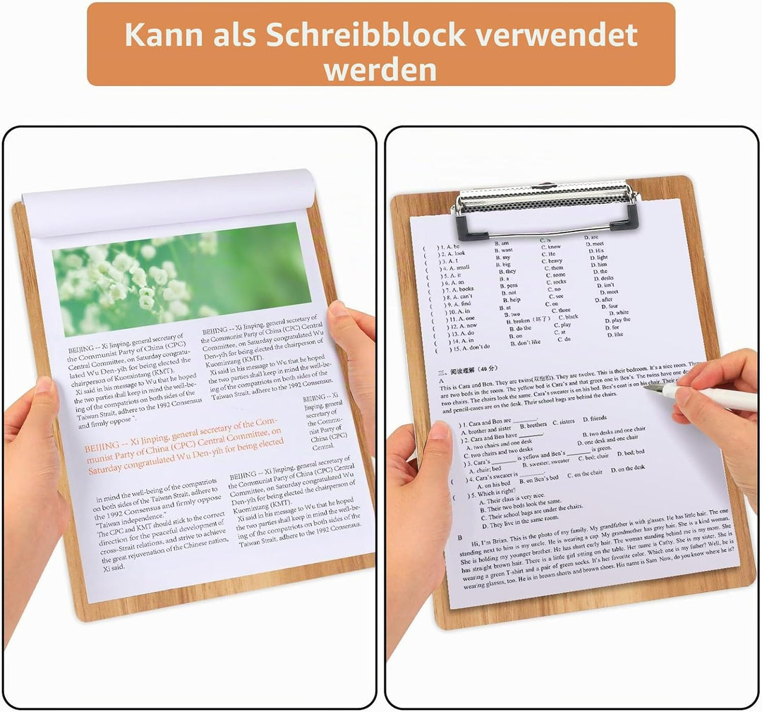 (10 Stück) A5 Klemmbrett Holz A5,Schreibbrett Klemmbretter mit Metalklemme und Aufhängeose, Schreibp