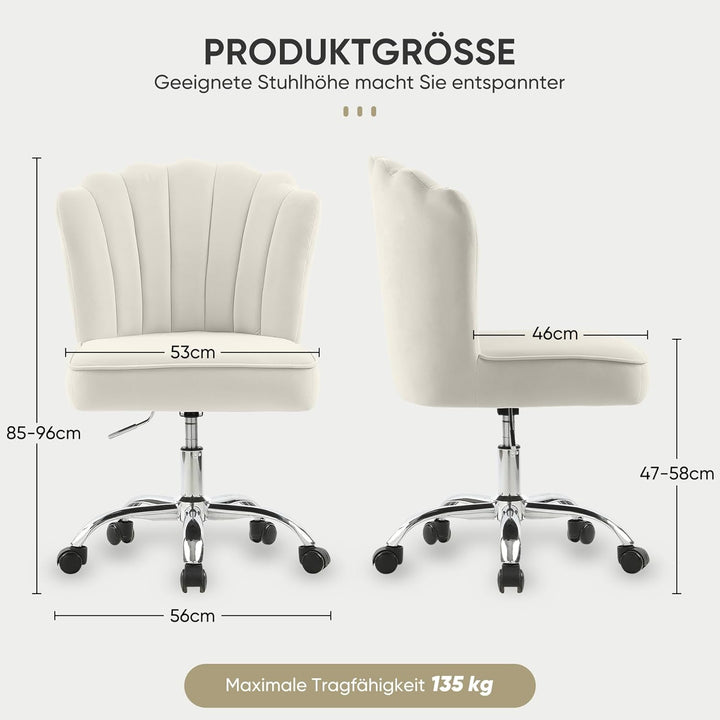 Bürostuhl Samt,Mädchen Schreibtischstuhl,Drehstuhl,Höhenverstellbar Muschel Stuhl,360° Drehbar Rolle