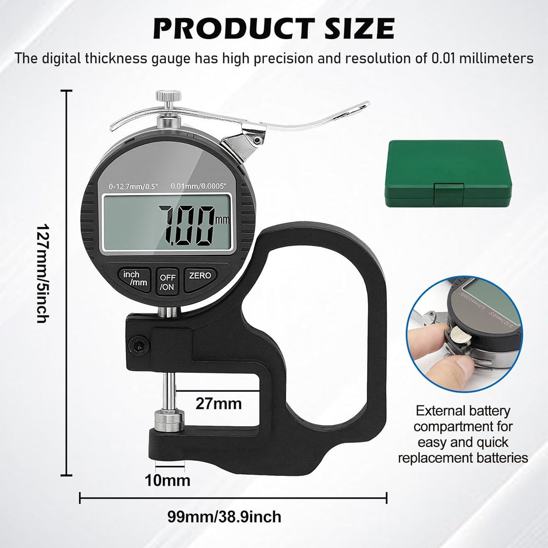 Digitales Dickenmessgerät 0-12,7 Mm Messbereich, Tragbarer Digitaler Dickenmessstreifen, Genauigkeit