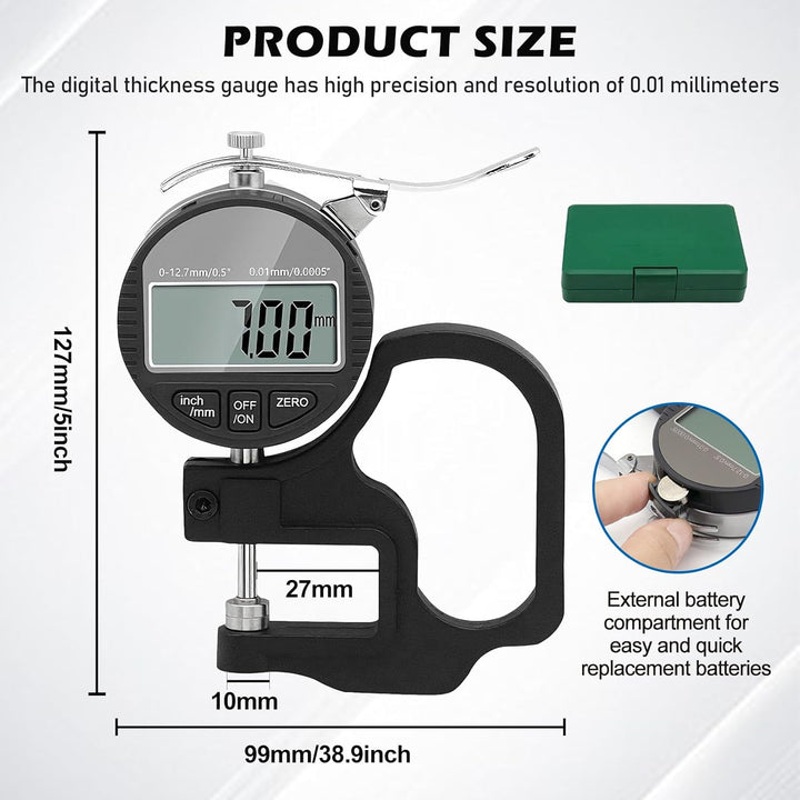 Digitales Dickenmessgerät 0-12,7 Mm Messbereich, Tragbarer Digitaler Dickenmessstreifen, Genauigkeit