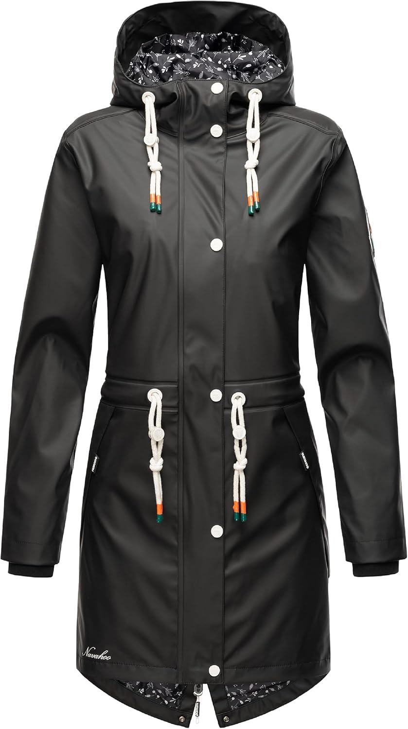 Navahoo Damen Übergangsjacke Regenmantel wasserdicht lang mit Kapuze Tropical Stormoo XS-3XL XS Schw