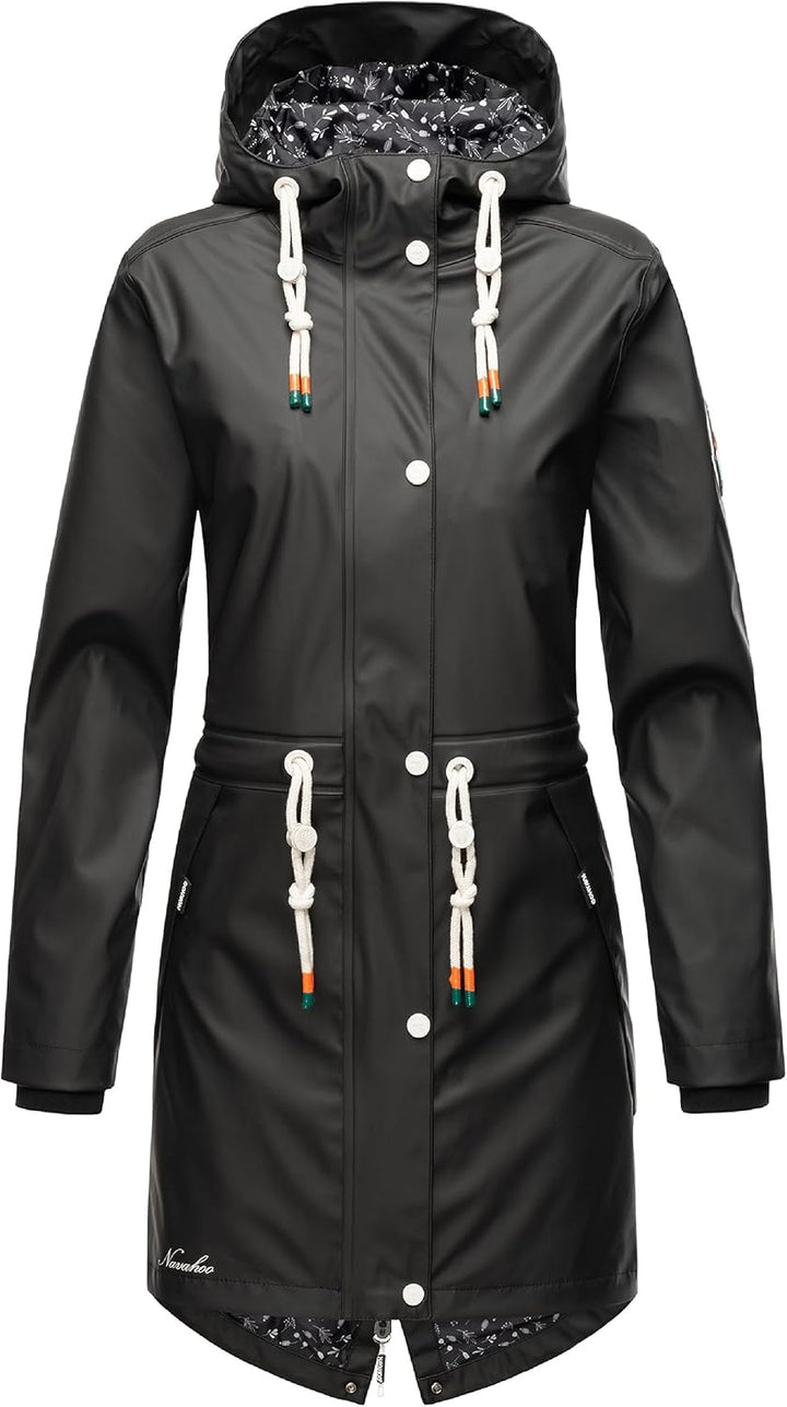Navahoo Damen Übergangsjacke Regenmantel wasserdicht lang mit Kapuze Tropical Stormoo XS-3XL XS Schw