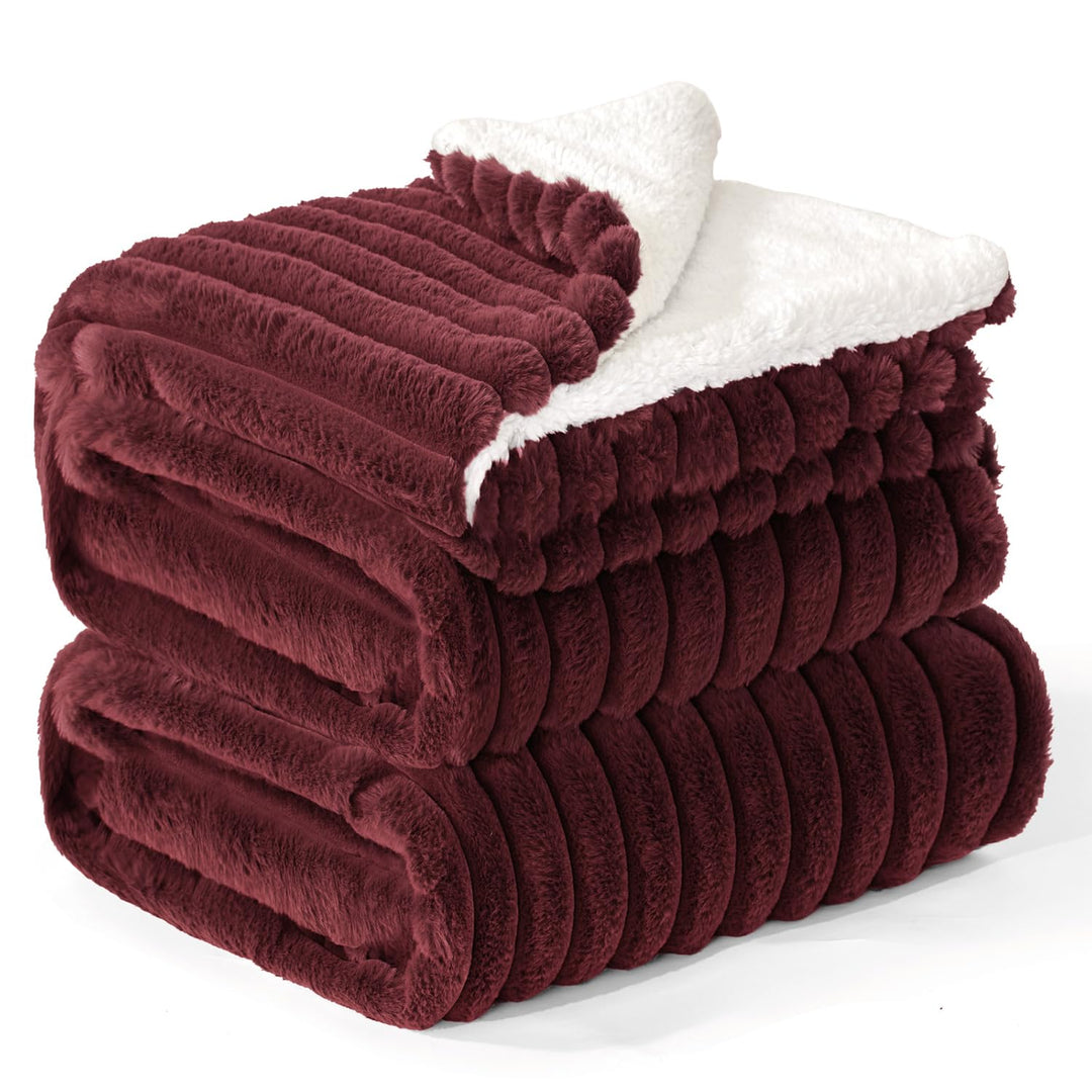 BEDELITE warme Decke Sherpa Kuscheldecke Flauschig Burgund XXL 220x240 | dicke Deko Fleecedecke, Cor