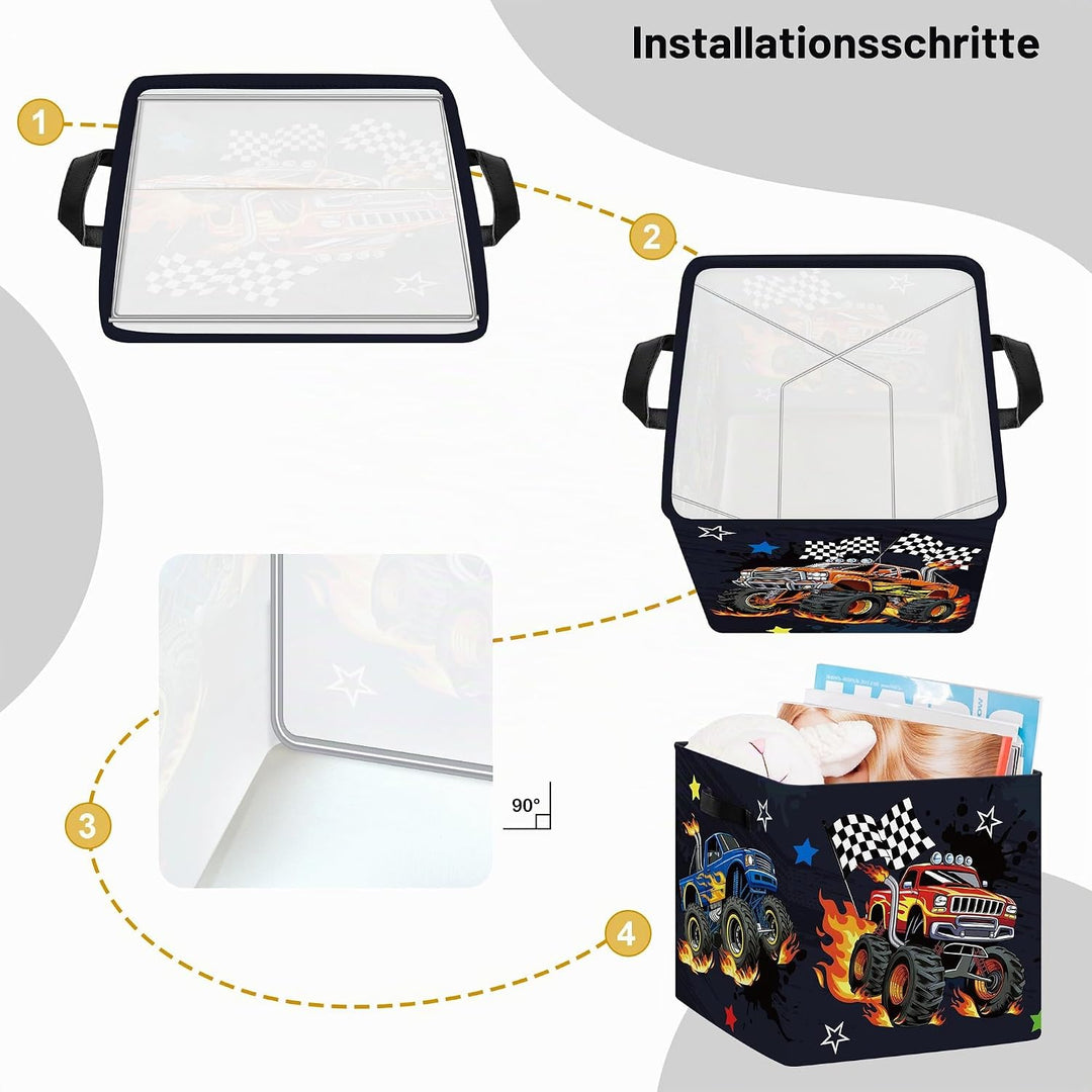 30cm Aufbewahrungsbox 3 Stück Baufahrzeuge Aufbewahrungskorb Kinder Auto Aufbewahrungswürfel Organiz
