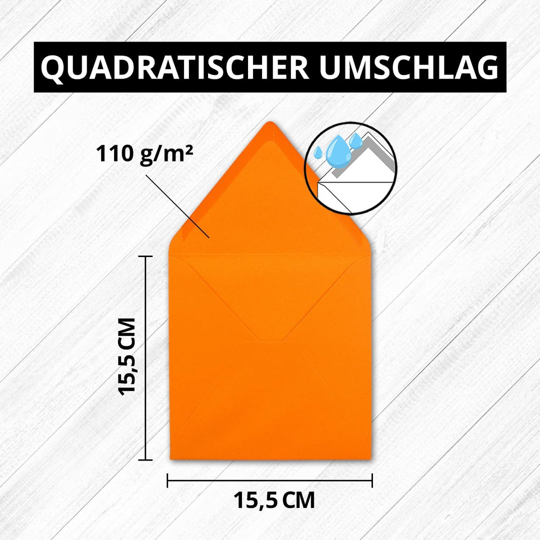 75x Quadratisches Falt-Karten Set - 15 x 15 cm - mit Brief-Umschlägen & Einlegeblättern - Orange - F