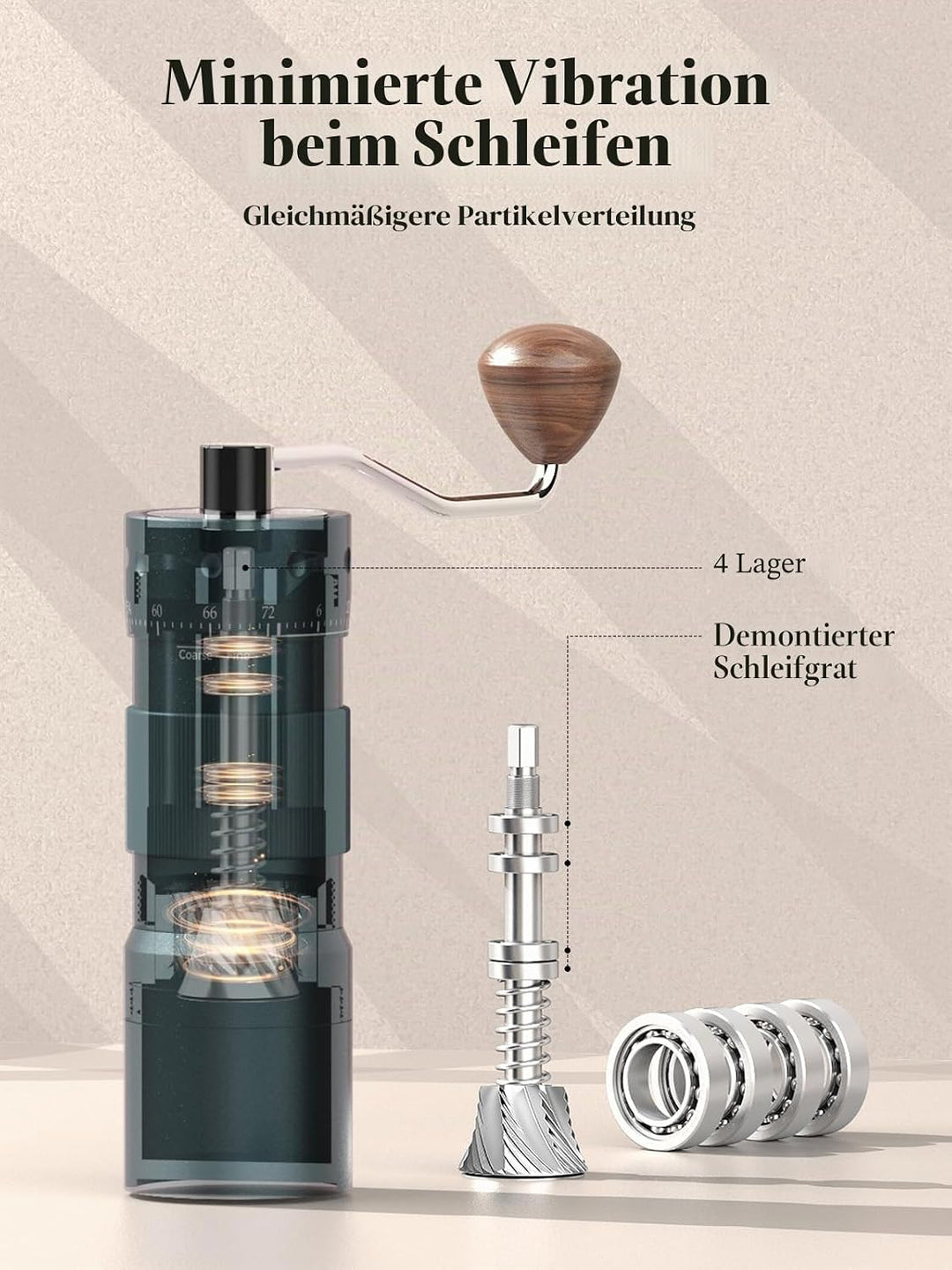 Manuelle Kaffeemühle, 25 g Fassungsvermögen, Espressomühle mit CNC-gefrästem Edelstahl-Kegelmahlwerk