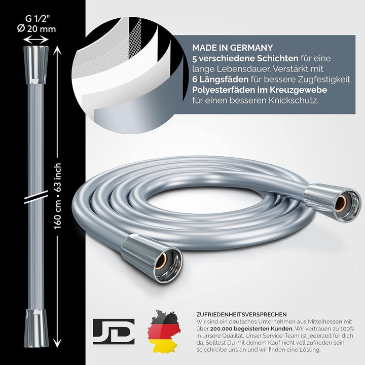 Prisma Duschkopf mit 200cm PVC Schlauch Made in Germany Duschkopf mit Schlauch 200cm Kunststoff, Dus